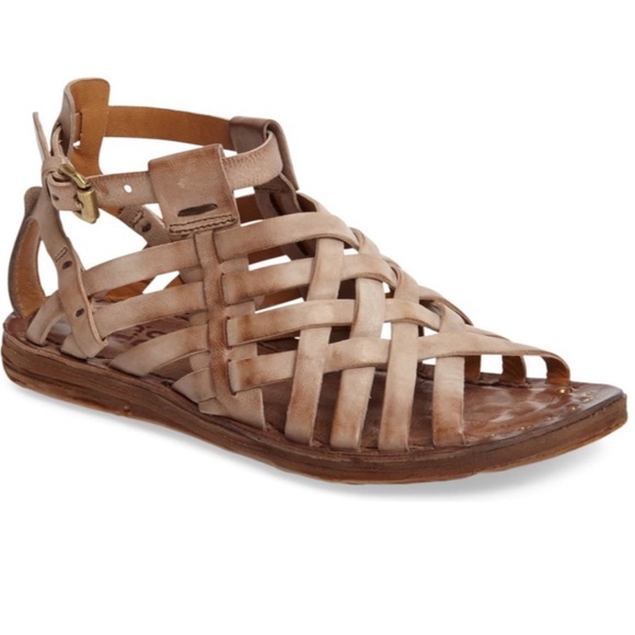 A.S.98 Shoes - A.S.98 Tan Gladiator Sandals with Woven Leather